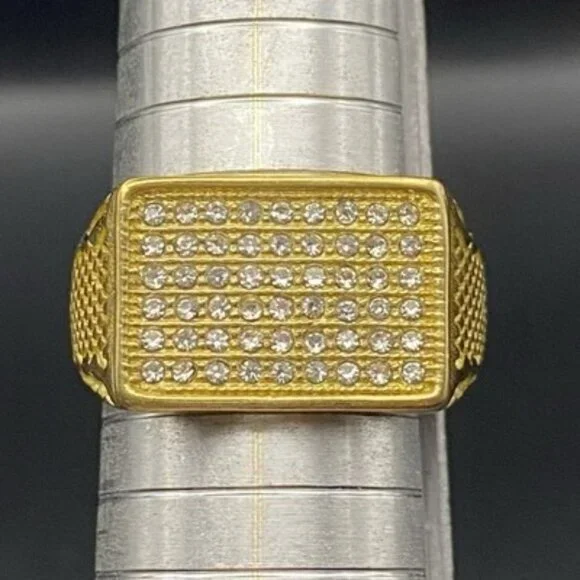 Iced Out Men's 18k Gold Plated Ring CZ Signet Hip Hop Size 11.75 Bling 14.7 g - Picture 6 of 11